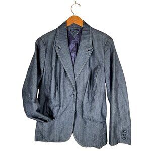 Tommy Hilfiger Women Size 18 Navy Denim Blazer Suit Jacket Lined Contrast Stitch